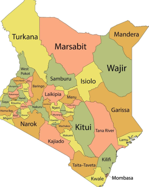 An image of A map showing all the 47 counties in Kenya