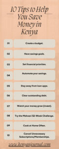 An infographic showing 10 Tips to Help You Save Money in Kenya