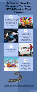An infographic showing 5 Tips on How to Prepare For Your NTSA Driving Test Exams