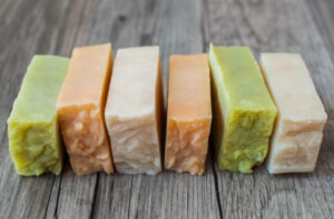 A Close-up view of varieties of organic soaps